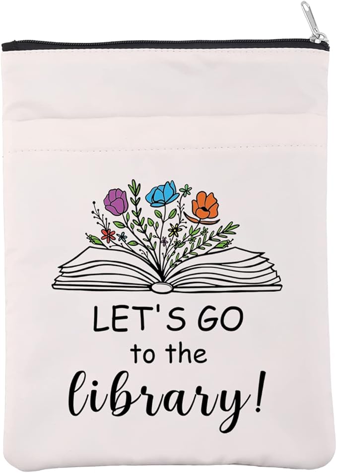 Book Lovers Book Sleeve Librarian Book Cover Reader Gift Book Club Gift Book Reading Gift Bibliophile Gift Let’s Go to The Library Zipper Pouch Gift for Bookish Bookworm (LetGoLibrarian BS)