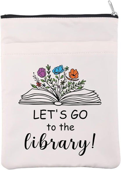 Book Lovers Book Sleeve Librarian Book Cover Reader Gift Book Club Gift Book Reading Gift Bibliophile Gift Let’s Go to The Library Zipper Pouch Gift for Bookish Bookworm (LetGoLibrarian BS)