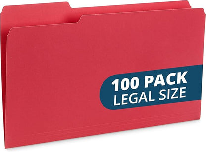 Blue Summit Supplies Red Legal File Folders, 1/3 Cut Tab, Legal Size, Great for Organizing and Easy File Storage, 100 Per Box