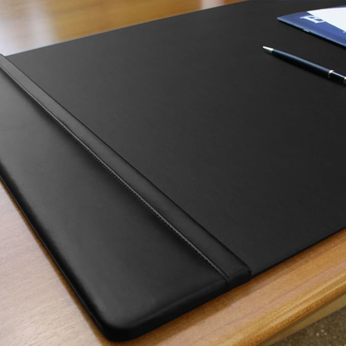 Dacasso Pad with Side Rails Luxury Leather Blotter for Writing-Executive Desk Surface Protector, 34” x 20”, Black