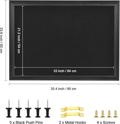 Bulletin Board with Felt, Black Wood Framed Display Bulletin Board for Walls with Pins, Eye Bolts, gaskets, Screws, Pin Board for Office, School and Home(MZB-BK,6090,1P)