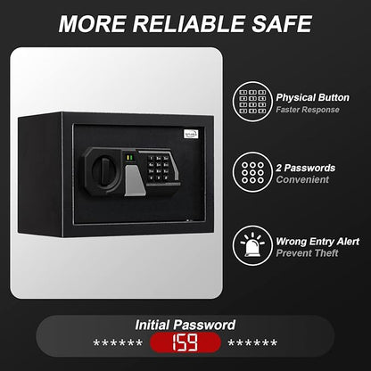 Tenamic Fireproof Safe Box 0.8 Cuft Electronic Digital Security Box, Keypad Small Lock Box Cabinet Safes with Internal Light, Solid Alloy Steel Office Hotel Home Mini Safe with 2 Passwords, Black