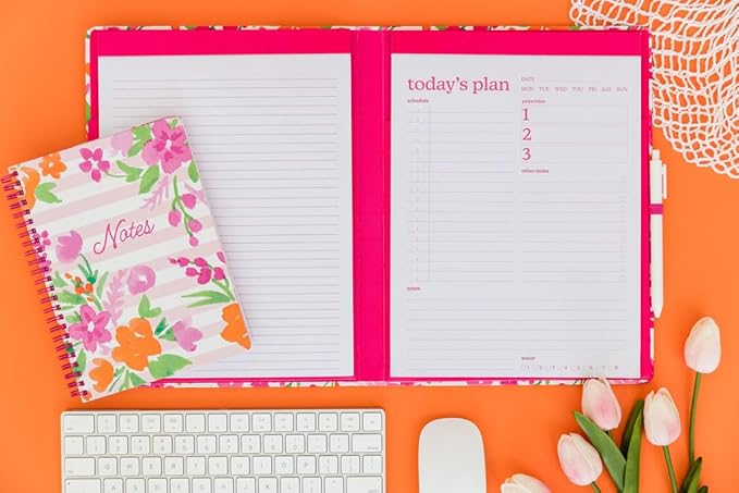 Steel Mill & Co Cute Mini Spiral Notebook, 8.25" x 6.25" Journal with Durable Hardcover and 160 Lined Pages (Watercolor Flowers)