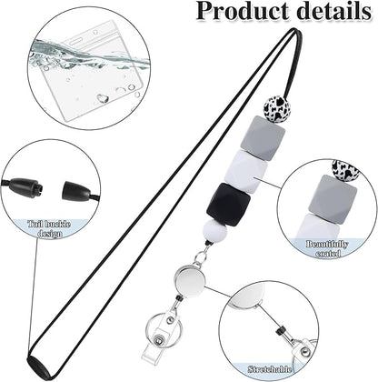 9 in 3 Set Retractable Lanyard for ID Badges with ID Holder Wooden Beaded Lanyards for Women Teacher Appreciation Gifts Office Gift for Coworkers