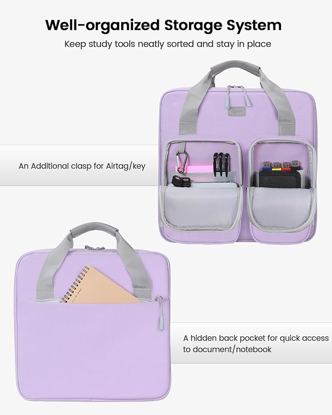 4 Inch 3 Ring Zipper Binder with Shoulder Strap & Handle & Multi-Pocket - 4" Binder with Zipper for School, Compatible with 13-Inch MacBook/Tablet -Patent Design Purple
