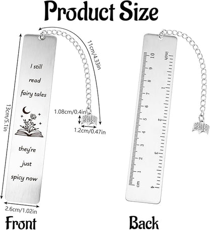 Fairytales Metal Bookmark for Women Men, Funny Bookmarks with Gift Box Book Lover Spicy Fancy Bookmarks Book Marks for Reading Gift Book Mark with Pendant for Book Lovers Friend(Silver)