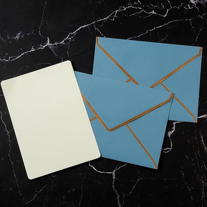 50 Pack A4 Envelopes Dusty-Blue 4x6 Envelopes Self-Adhesive V Flap Envelopes with Gold Border for Office, Wedding Gift Cards, Invitations, Graduation, Baby Shower, Parties (4.25x6.25 inches)