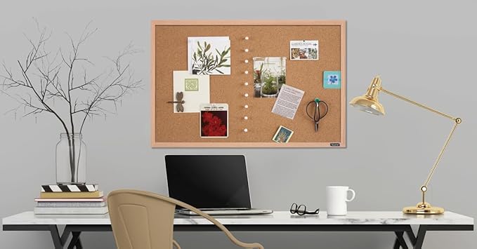 Quartet Cork Board Bulletin Board, 23" x 35" Framed Corkboard, Oak Frame, Decorative Hanging Pin Board, Perfect for Office & Home Decor, Home School Message Board or Vision Board (35-380352)