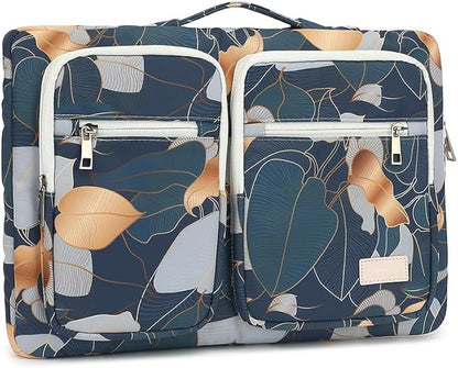 canvaslife 360° Protective Laptop Sleeve Case Bag with 3 Pockets for 14 inch Dell HP Lenovo Laptop and MacBook Pro 14 inch,Surface Laptop 14.4 inch (Blue leaf)