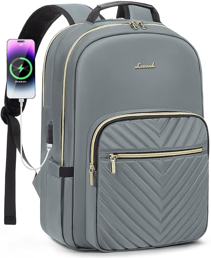 LOVEVOOK Laptop Backpack for Women 17.3 inch,Cute Womens Travel Backpack Purse,Professional Laptop Computer Bag,Waterproof Work Business College Teacher Bags Carry on Backpack with USB Port,Grey