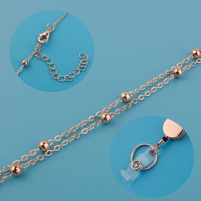 Lanyards for Id Badges 3 Pack Badge Lanyard with 6 Pcs Id Badge Holder Retractable Stainless Steel Teacher Lanyards Cruise Ship Lanyards for Girl Women (Black, Silver, Rose Gold)