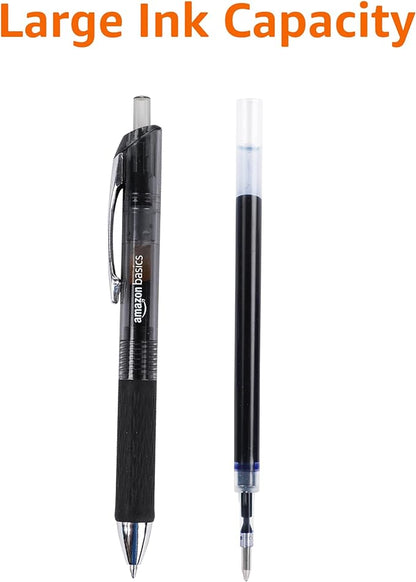 Amazon Basics Gel Pens Fine Point Smooth Writing Pens, Retractable, Black, 0.7mm, 12 Pack