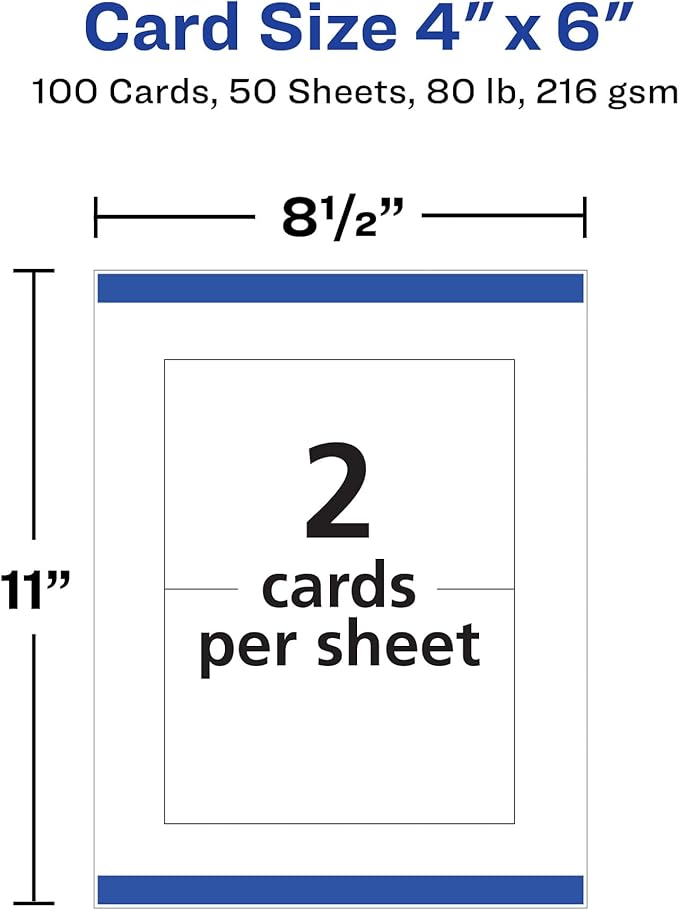 Avery Printable Postcards with Sure Feed Technology, 4" x 6", White, 100 Blank Postcards for Laser Printers (5389)