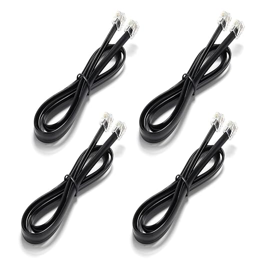 3.3 FT - 4 Pack Phone Extension Cord, Telephone Cable with Standard RJ11 Plug (6P4C), Black, for Landline Telephones, Fax, Modems, Answering Machines