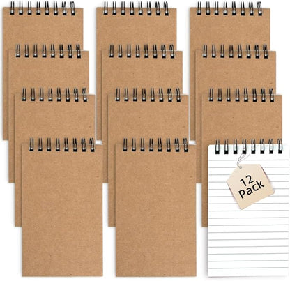 Pocket Notebooks Set of 12, Small 3x5 Spiral Notepads, Office Style Mini Notebook, Small Notepad Pocket Size, Memo Pads for Home, College, Work or School - Lined College Ruled Paper