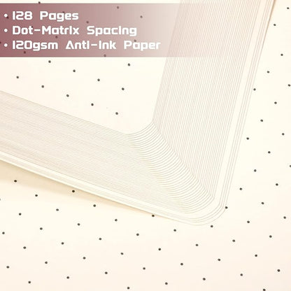 Dotted Journal/Notebook - Dot Grid Hard Cover Notebook, Premium Thick Paper with Fine Inner Pocket, Black Smooth Faux Leather, Pen Loop, 5.3'' x 8.26'' - Burgundy