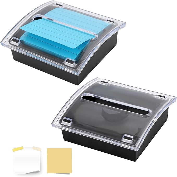 Pop Up Sticky Note Dispenser Sticky Note Holder Pop Up Note Dispenser Transparent Top for 3 x 3 Inch Sticky Notes School Office Home Store Black Base Clear Top (2)