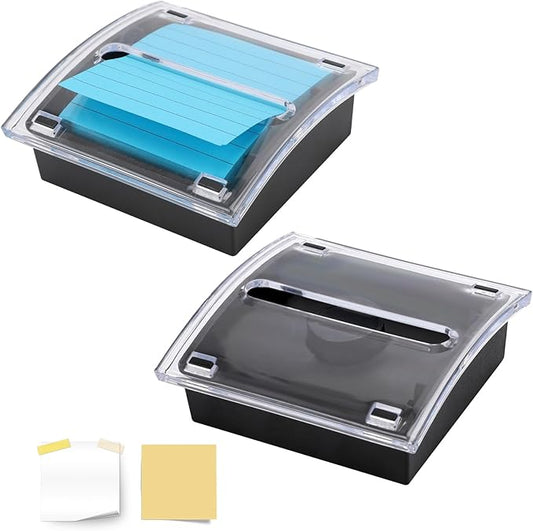 Pop Up Sticky Note Dispenser Sticky Note Holder Pop Up Note Dispenser Transparent Top for 3 x 3 Inch Sticky Notes School Office Home Store Black Base Clear Top (2)