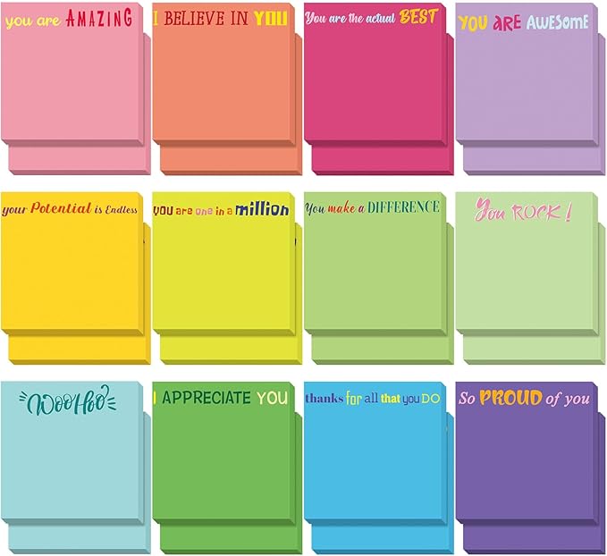 Yinder 24 Pcs Inspirational Sticky Notes with Lines Cute Motivational Sticky Notes Pad Employee Appreciation Gifts Bulk for Teacher Nurse Coworkers Office Supplies 3 x 3''(Classic Color,Thank You)