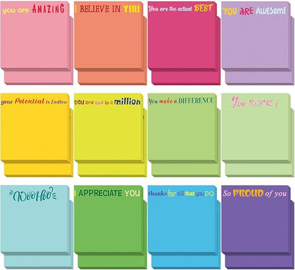 Yinder 24 Pcs Inspirational Sticky Notes with Lines Cute Motivational Sticky Notes Pad Employee Appreciation Gifts Bulk for Teacher Nurse Coworkers Office Supplies 3 x 3''(Classic Color,Thank You)