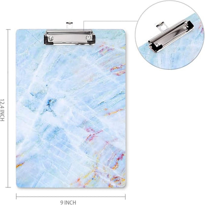 Clipboard, Decorative Marble Clipboard, Designed Clipboard, WAVEYU Cute Hardboard Office Clipboard with Low Profile Clip for Students Classroom School and Office Use, Blue (12.5"x9")