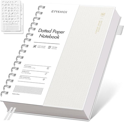 EMSHOI Spiral Notebook Bullet Dotted Journal, A5 Dotted Grid Notebook with 300 Pages, 100gsm Thick Paper, Waterproof Softcover Notebook for School Work Writing, 5.7" × 8.22" - Transparent