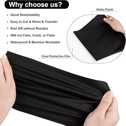 VINYL FROG Heat Transfer Vinyl Roll HTV Vinyl - 12"x12ft Black Iron on Vinyl for T-Shirts, Heat Press Vinyl for DIY Craft Designs (Black)