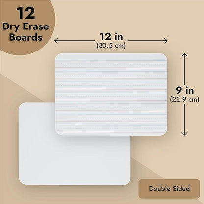 Juvale 12 Pack Double Sided Small Dry Erase White Boards with Lines - Whiteboards for Students and Classroom Supplies (9x12 in)