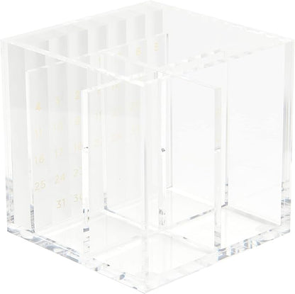 russell+hazel Acrylic Perpetual Calendar and Pencil Bloc Two Compartment Pen Cup, Office Supplies, Clear, 4” x 4”