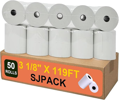 Thermal Paper 3 1/8 x 119ft Pos Receipt Paper, 50 Rolls Cash Register Roll TM-T88 T-20 T-90 SRP-350 370