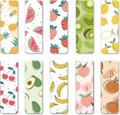 WAVEYU Magnetic Bookmarks, Cute Magnet Page Markers Assorted Book Markers for Book Lovers Students Teachers Adults Kids for School Home Office Reading Stationery,10 Fruit Pattern Designs