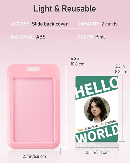 Uniclife 1 Pack Sliding ID Badge Holder Pink Hard Vertical Plastic Card Case Protector Pouch with Clear Window for Office School ID Credit Cards Proximity Key Cards Driver’s Licenses and Passes