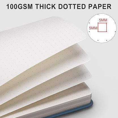 AHGXG Bullet Dotted Journal - 320 Numbered Pages Dot Grid Notebook A5 Thick Journal, 100gsm Thick Dotted Paper, Leather Hardcover,Inner Pocket, 5.75'' × 8.38'' - GrayBlue