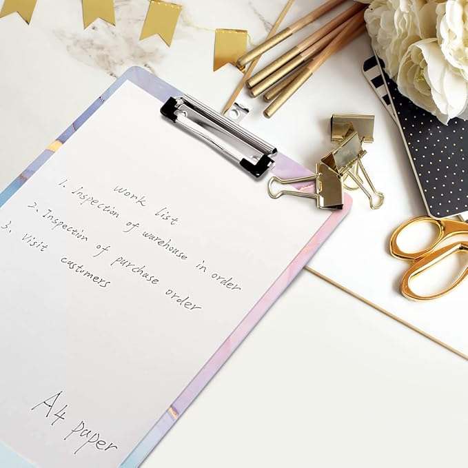 WAVEYU Cute Hardboard Office Clipboard, Clipboard with Low Profile Clip Designed for Students Classroom School and Office Use, Colorful Marble(12.5"x9")