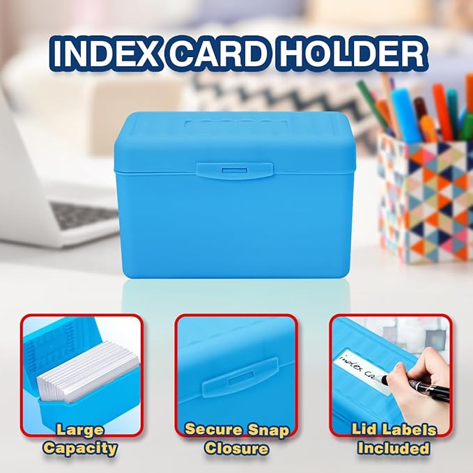 H4D 3x5 Index Card Holder with 100 Heavyweight Ruled Index Cards and 25 Plastic Dividers, Blue