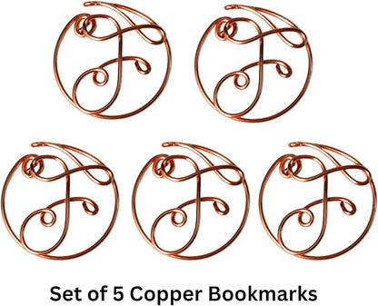 Personalized Initial Copper Bookmark, Set of 5, Handmade Copper Gift for Her, Him, Couple on Birthday, Wedding Anniversary, Alphabet Bookmark (F)