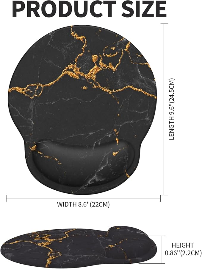 eulps Mouse Pad with Wrist Rest, Comfortable Computer Mousepad with Gel Wrist Support Smooth Surface and Non-Slip PU Base for Pain Relief, Laptop, Office & Home (Black Marble)