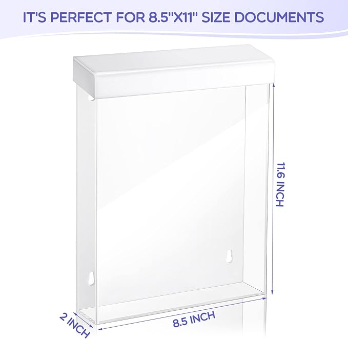 4 Pcs Outdoor Brochure Holder 8.5 x 11 with Lid Acrylic Wall Mount Flyer Box with Self Closing White Lid Waterproof Clear Heavy Duty with Screws for Real Estate Flyer Document Pamphlet Disp