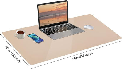 Leather Desk Pad, Large Mouse Pad, Leather Desk Blotter, Non-Slip Desk Pad Protector, Office Desk Pad, Waterproof Desk Mat for Home Office and Decor - Beige (35.4×15.7 Inches)