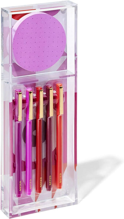 Noted by Post-it Printed Notes Gift Box, Warm Colors, Includes Acrylic Tray, 100 Round Sticky Notes, 5-Pack Pens (NTD-TRAY-36-H)