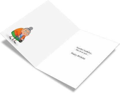 NobleWorks - Funny Happy Birthday Note Card with Envelope (4.63 x 6.75 Inch) - Bday Greeting Card for Women, Her, Sister Bday Celebration Notecard - Senility Prayer 9046
