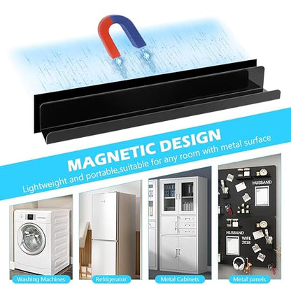 Magnetic Book Shelf for Whiteboard, Magnetic Book Holder File Rack with a Pen Container and Two Hook Acrylic Book Shelves Metal Floating Book Display Shelf for Teacher Kids Room Office(Black)