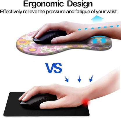 Ergonomic Mouse Pad with Wrist Support and Coaster,Mouse Pads with Non-Slip PU Base for Home Office Working Studying Easy Typing & Pain Relief Daisy Blossom