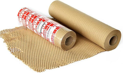 15”x400’Honeycomb Packing Paper,Eco Friendly Recyclable Honeycomb Cushioning Wrap Roll for Safe Moving Shipping Packaging with 20 Fragile Stickers.