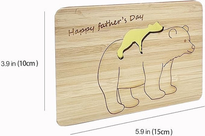 Fathers Day Cards,Handmade Bamboo Greeting Cards,Wooden Thankyou Card,Father's day Card for Dad,Bear dad