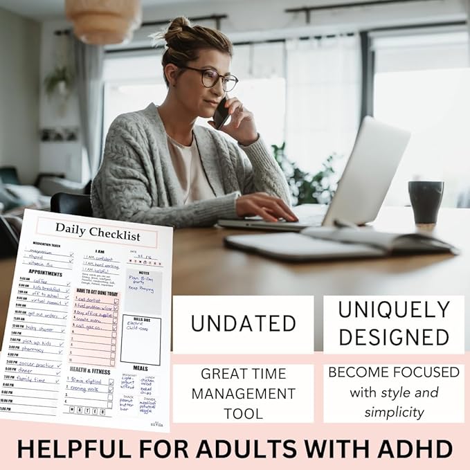 Daily Planner Notepad – ADHD Planner for Adults, Daily To Do List Pad, Undated 50 Tear-Off Sheets, 10 Sections, Thick Backing, To Do List Notepad 8.5 x 11