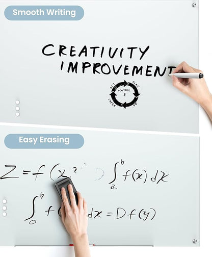 VUSIGN Glass Whiteboard 36" x 24" Magnetic Dry Erase for Office, School, Home, Frameless Mounting, Includes 4 Magnets, 2 Markers and 1 Erasers