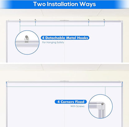 Large Whiteboard for Wall 72"X48", White Board Dry Erase 6' x 4' Magnetic Whiteboard Foldable Wall-Mounted Aluminum Frame Marker Board with a Long Pen Tray for School, Classroom, Office & Home