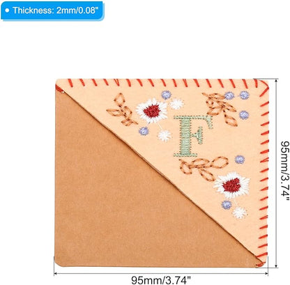PATIKIL Personalized Embroidered Corner Bookmark, Cute Flower Felt Stitched Triangle Book Mark Page Marker for Women Men Book Lovers Teachers, Pink, Letter F