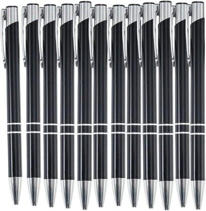12 Pcs Stylish quality metal ballpoint Pens, Office and School stylus Ball Pen, black ink, soft writing experience (Black)